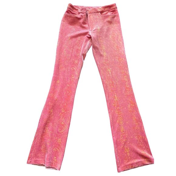 Y2K Betsey Johnson New York Iridescent Festival Velvet Snake Print Flare Pants M - Picture 2 of 11